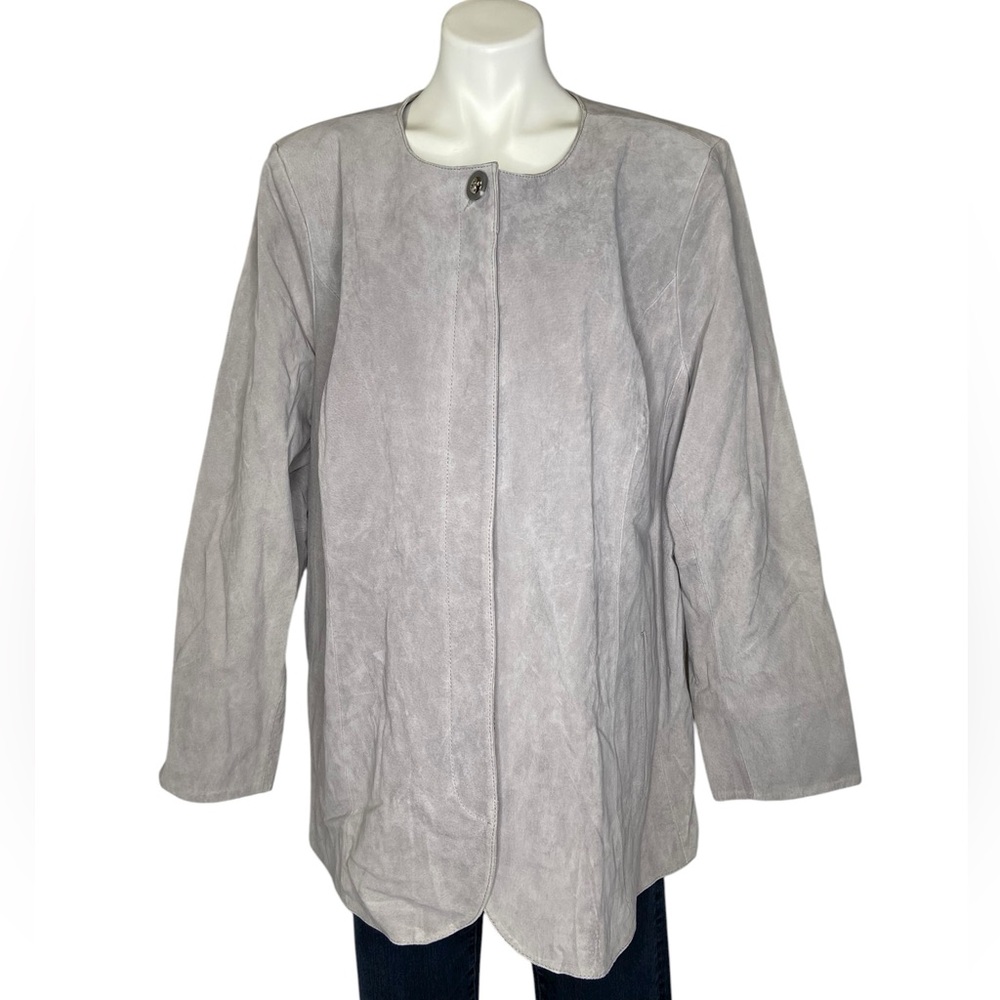 DENNIS BASSO Suede Leather Jacket Washable Button Closure Light Gray Size 3X